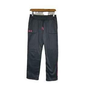 Under Armour Gray Grey Pink Logo Coldgear Sweatpants Loose Youth Large